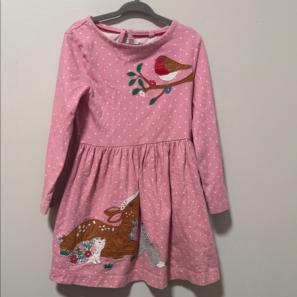 Mini Boden 4/5 Pink Dress with Animal Appliqué